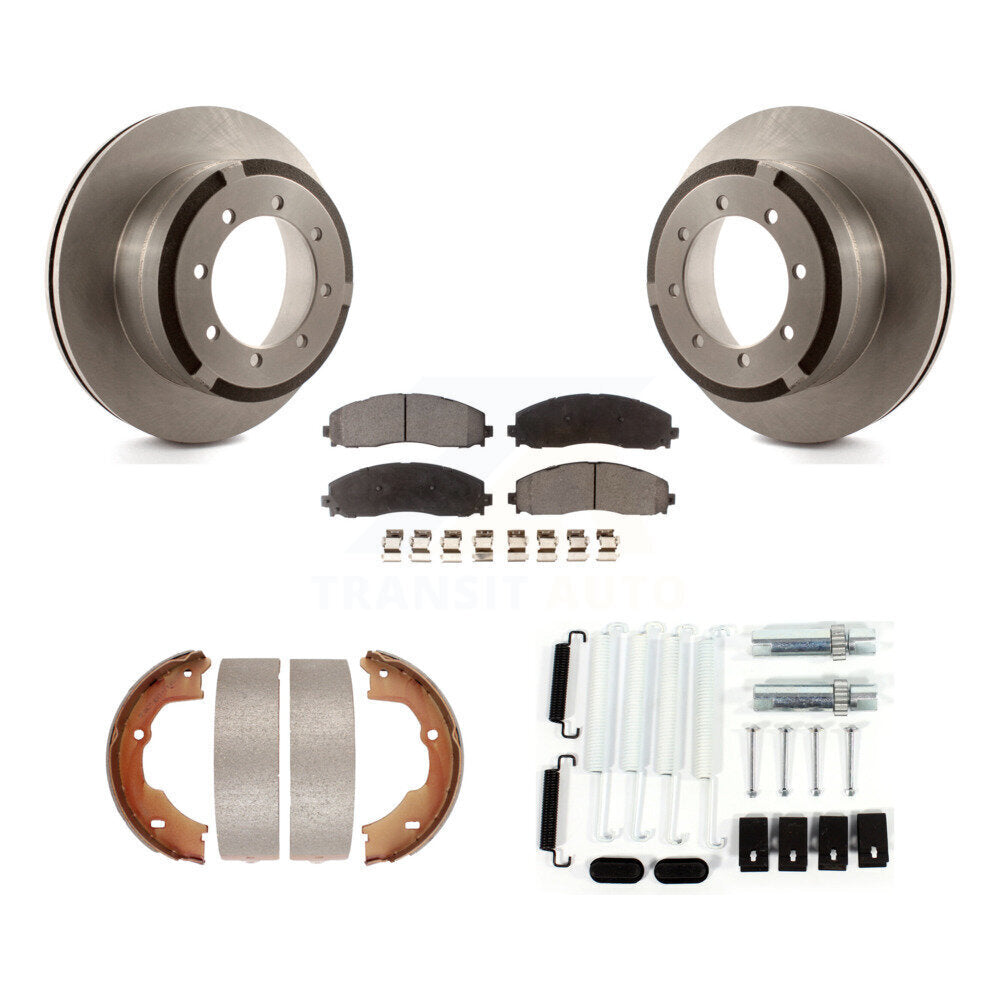 Rear Disc Rotors Semi-Metallic Pads Parking Shoes Hardware Kit For Ford F-450 Super Duty K8F-104931