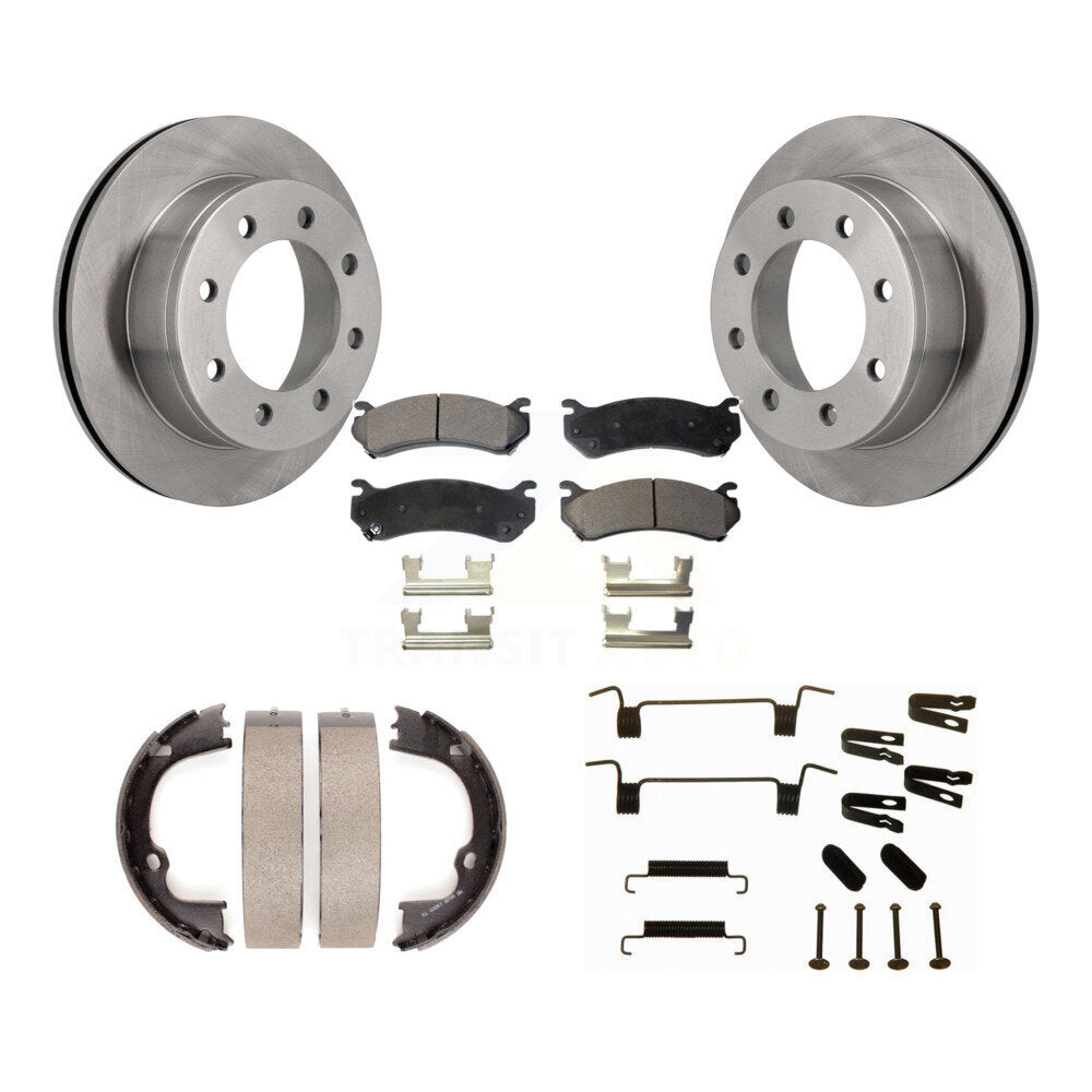 Rear Disc Rotors Semi-Metallic Pads Parking Shoes Hardware Kit For Chevrolet GMC 2500 HD K8F-104939