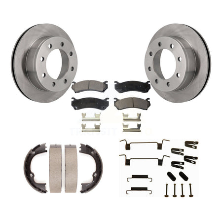 Rear Disc Rotors Semi-Metallic Pads Parking Shoes Hardware Kit For Chevrolet GMC 2500 HD K8F-104939