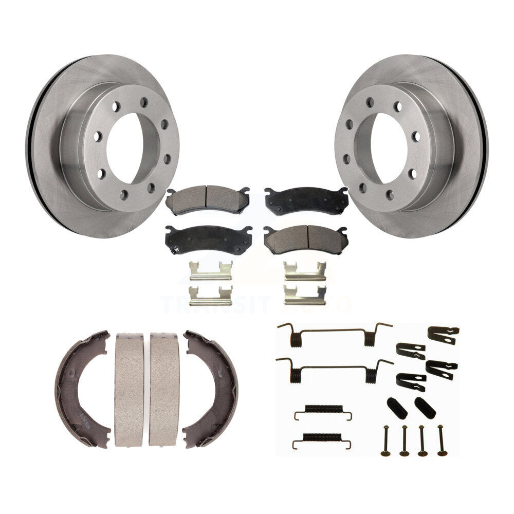 Rear Disc Rotors Semi-Metallic Pads Parking Shoes Hardware Kit For Chevrolet Silverado HD K8F-104940