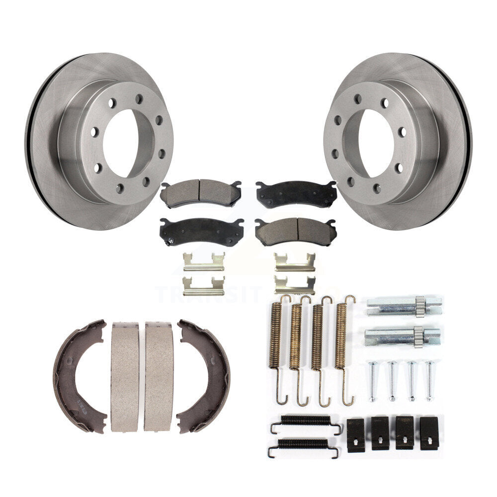 Rear Disc Rotors Semi-Metallic Pads Parking Brake Shoes Hardware Kit For GMC Sierra 3500 K8F-104944