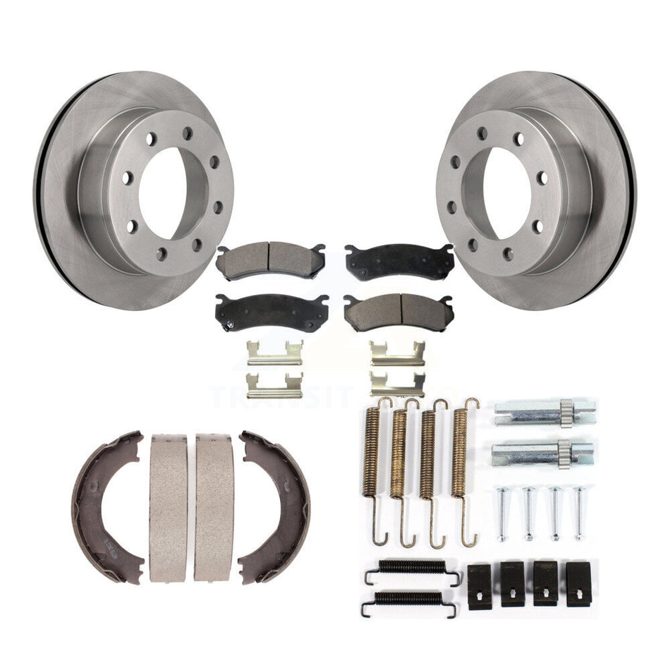 Rear Disc Rotors Semi-Metallic Pads Parking Brake Shoes Hardware Kit For GMC Sierra 3500 K8F-104944
