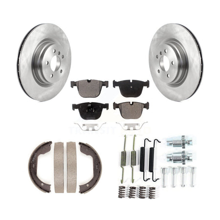 Rear Disc Rotors Semi-Metallic Pads Parking Shoes Hardware Kit For BMW 750i xDrive 750Li K8F-104955