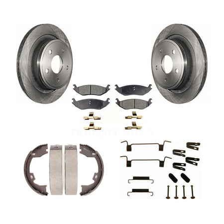 Rear Disc Rotors Semi-Metallic Pads Parking Brake Shoes & Hardware Kit For Dodge Ram 1500 K8F-104968