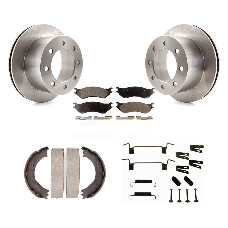Rear Disc Rotors Semi-Metallic Pads Parking Shoes & Hardware Kit For Dodge Ram 2500 3500 K8F-104969