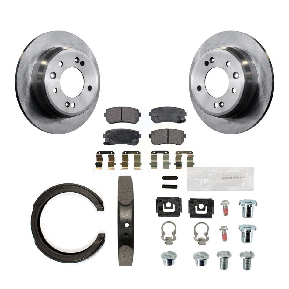 Rear Disc Rotors Semi-Metallic Pads Parking Shoes Hardware Kit For 11-16 Kia Sportage FWD K8F-104975