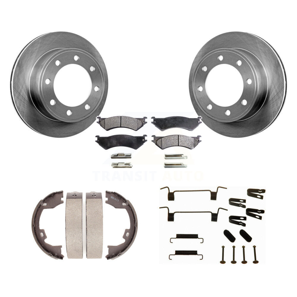 Rear Disc Rotors Semi-Metallic Pads Parking Shoes Hardware Kit For Ford E-350 Super Duty K8F-104997