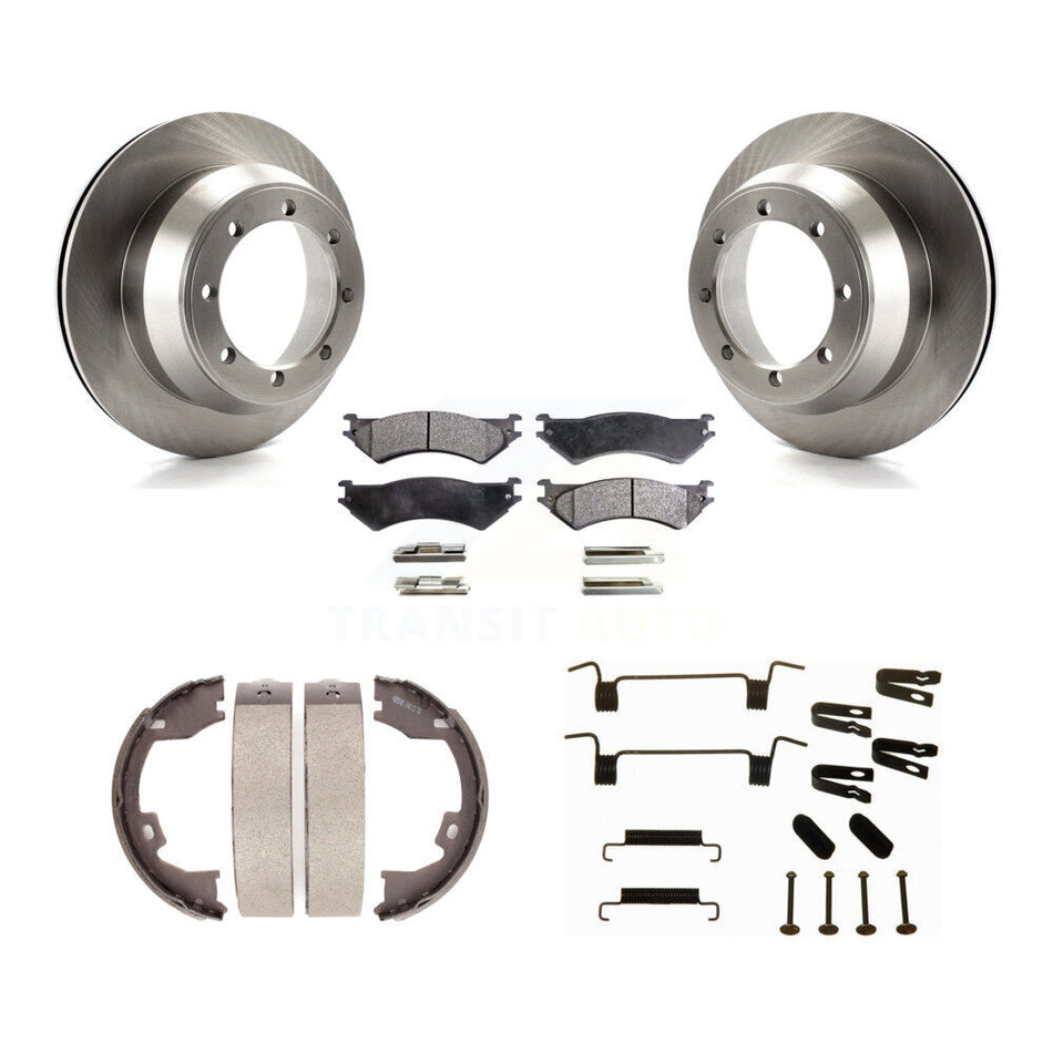 Rear Disc Rotors Semi-Metallic Pads Parking Shoes Hardware Kit For Ford E-350 Super Duty K8F-104998