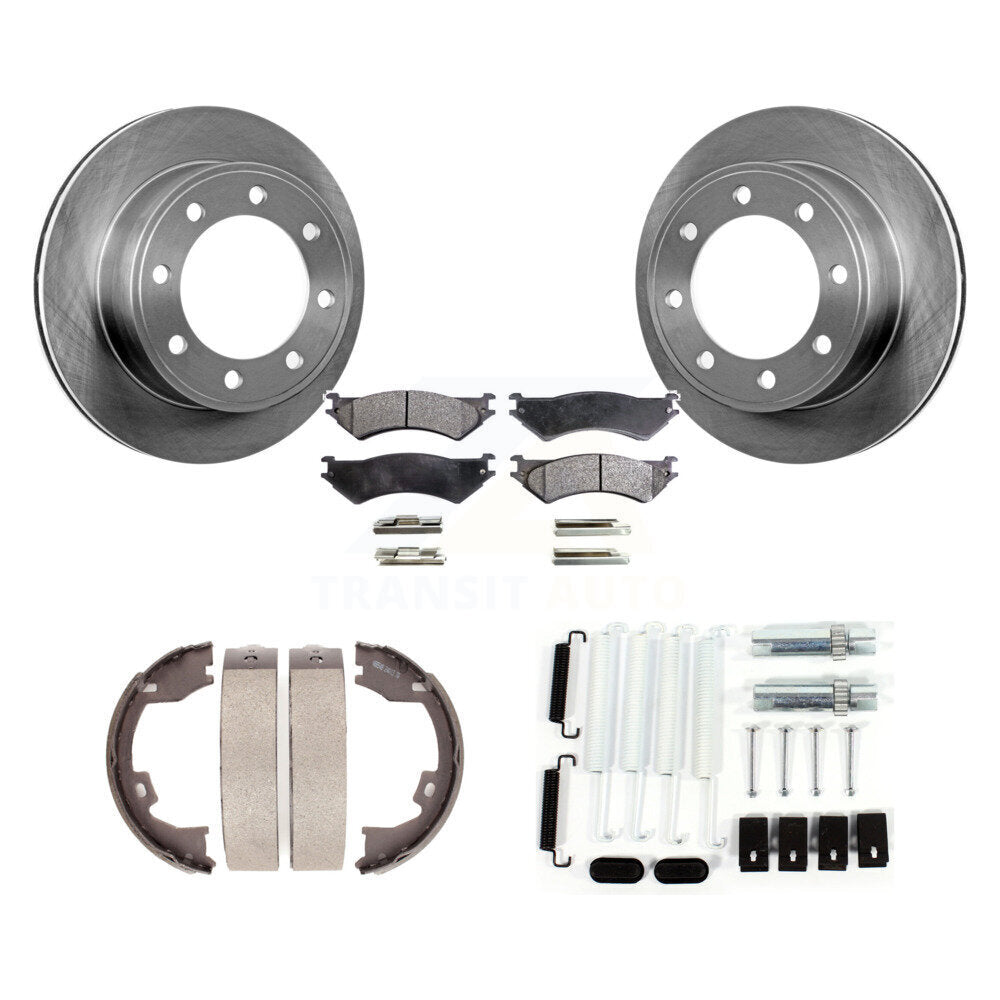 Rear Disc Rotors Semi-Metallic Pads Parking Brake Shoes And Hardware Kit For Ford E-150 K8F-104999