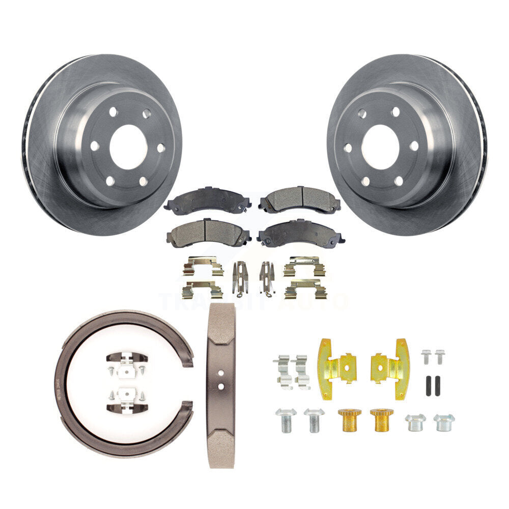 Rear Disc Rotors Semi-Metallic Pads Parking Shoes & Hardware Kit For Chevrolet GMC Sierra K8F-105000