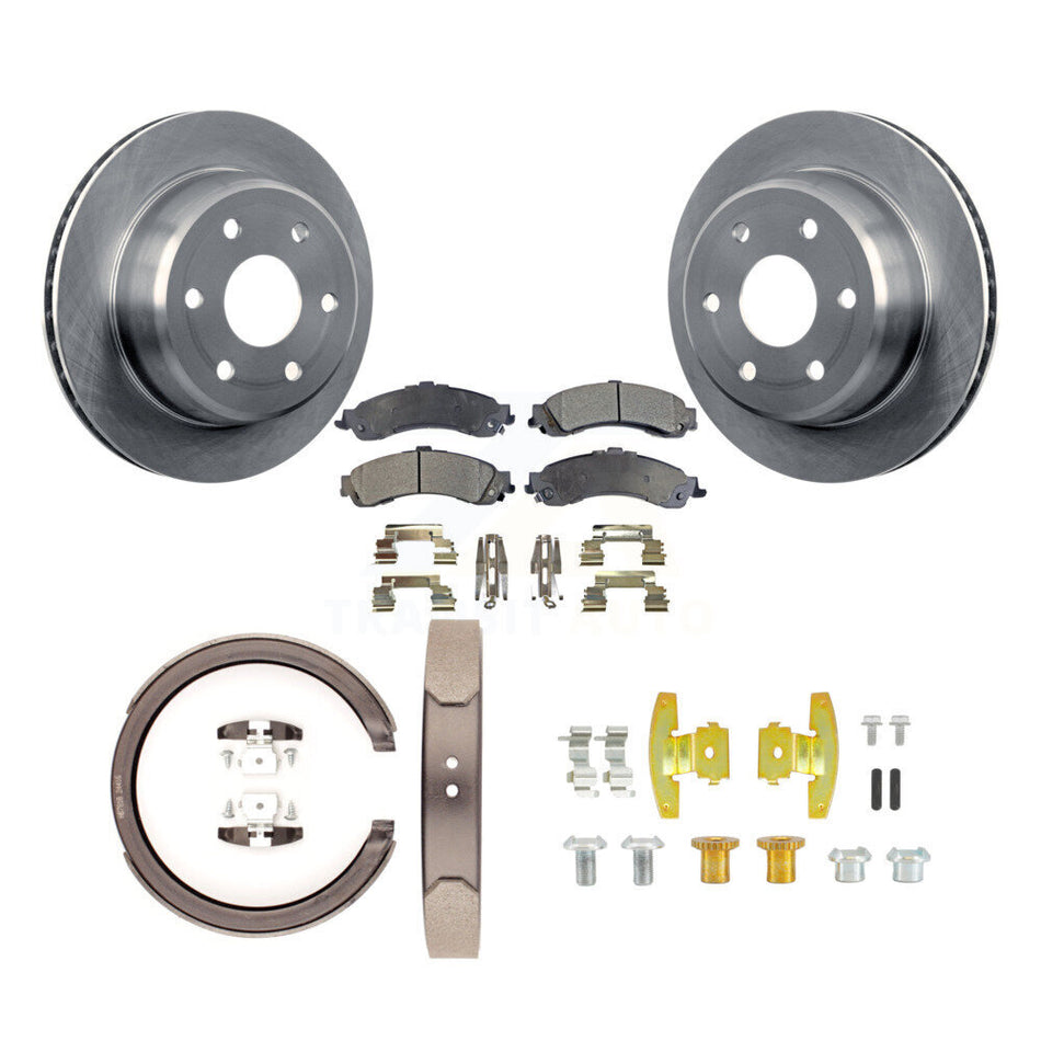 Rear Disc Rotors Semi-Metallic Pads Parking Shoes & Hardware Kit For Chevrolet GMC Sierra K8F-105000