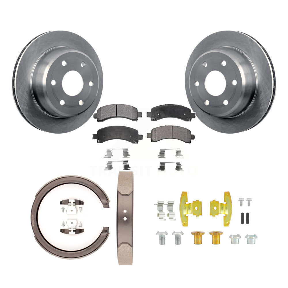 Rear Disc Rotors Semi-Metallic Pads Parking Shoes Hardware Kit For Chevrolet GMC Express K8F-105001