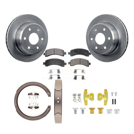 Rear Disc Rotors Semi-Metallic Pads Parking Shoes Hardware Kit For Chevrolet GMC Express K8F-105001