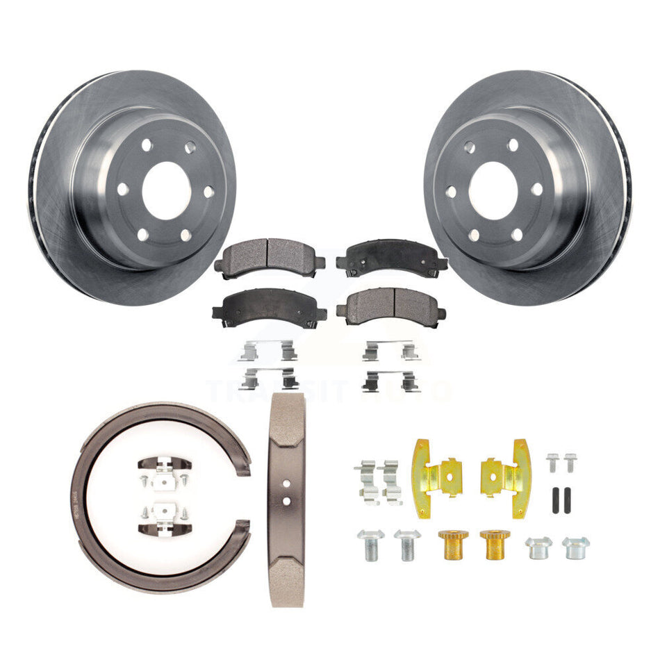 Rear Disc Rotors Semi-Metallic Pads Parking Shoes Hardware Kit For Chevrolet GMC Express K8F-105001