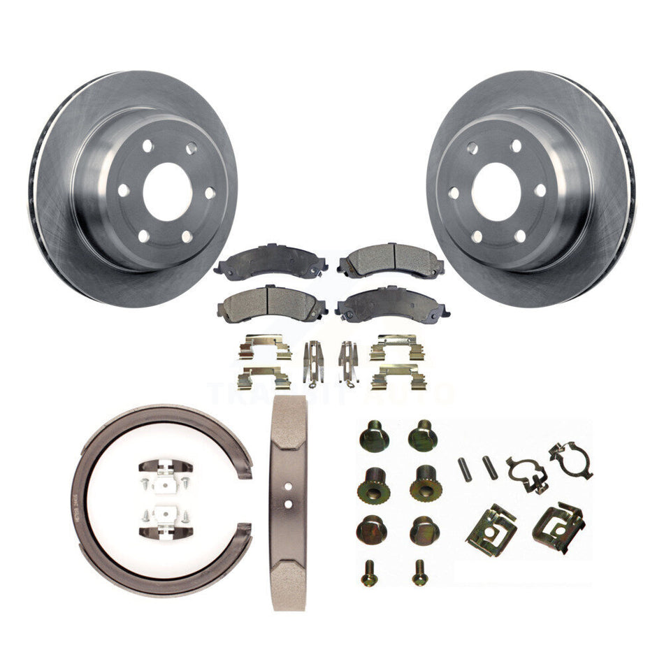 Rear Disc Rotors Semi-Metallic Pads Parking Shoes & Hardware Kit For Chevrolet Silverado K8F-105003