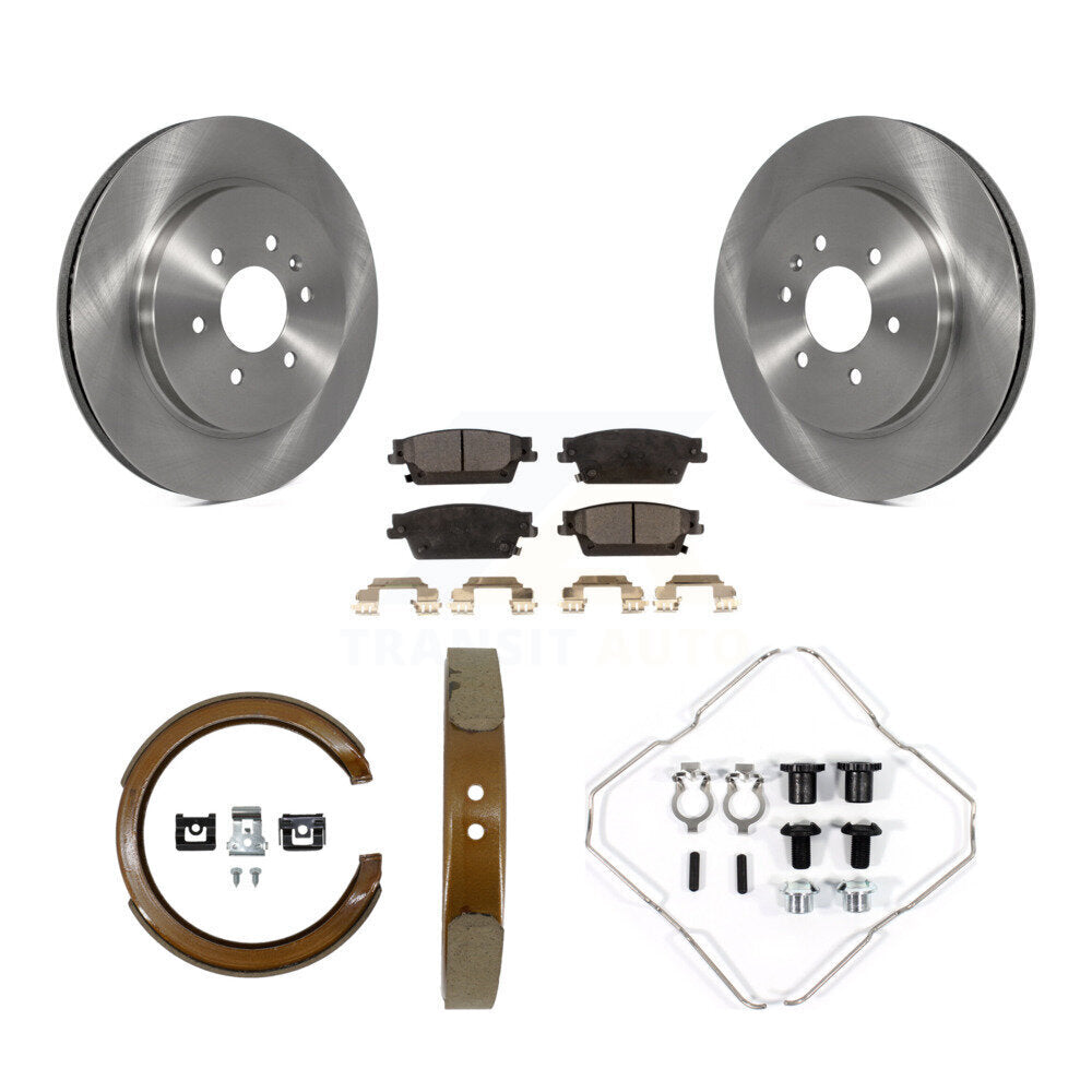 Rear Disc Rotors Semi-Metallic Pads Parking Brake Shoes And Hardware Kit For Cadillac SRX K8F-105013