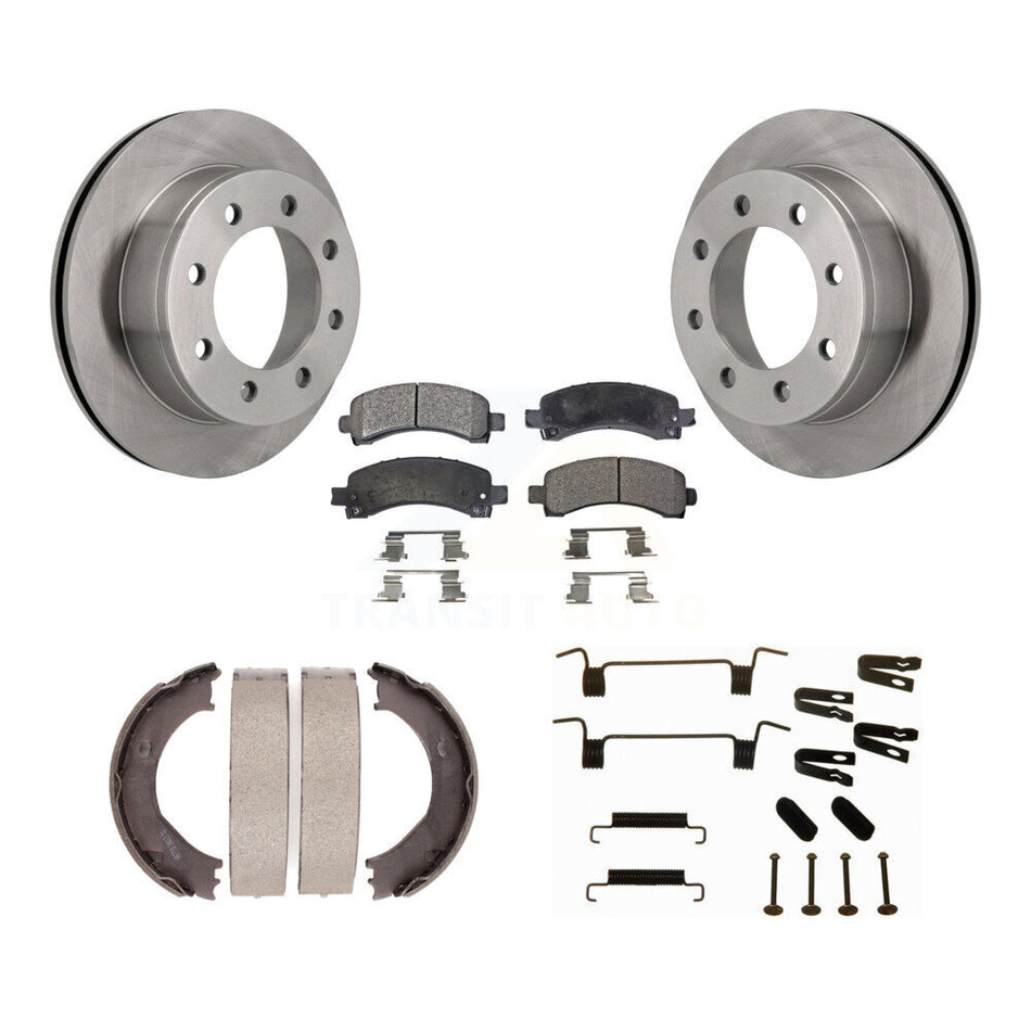 Rear Disc Rotors Semi-Metallic Pads Parking Shoes Hardware Kit For Chevrolet GMC Express K8F-105016