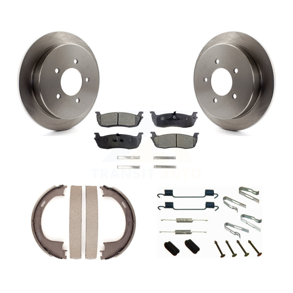Rear Disc Rotors Semi-Metallic Pads Parking Shoes Hardware Kit For Ford F-150 Expedition K8F-105024