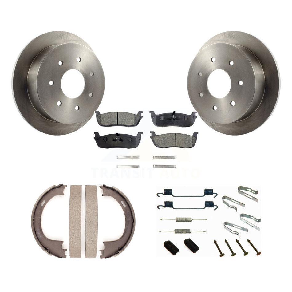 Rear Disc Rotors Semi-Metallic Pads Parking Brake Shoes Hardware Kit For Ford F-150 F-250 K8F-105025