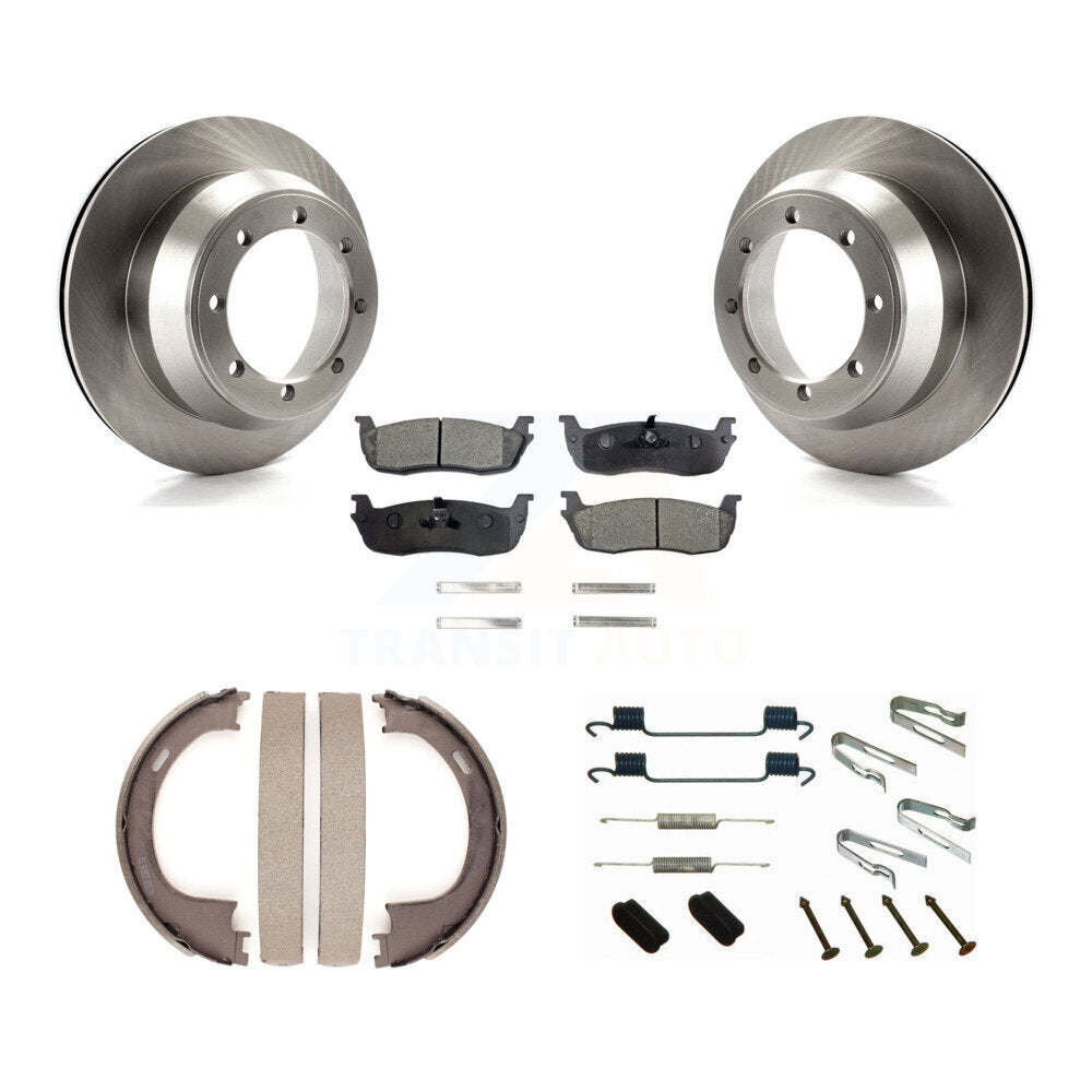 Rear Disc Rotors Semi-Metallic Pads Parking Shoes & Hardware Kit For Ford F-150 RWD with K8F-105026