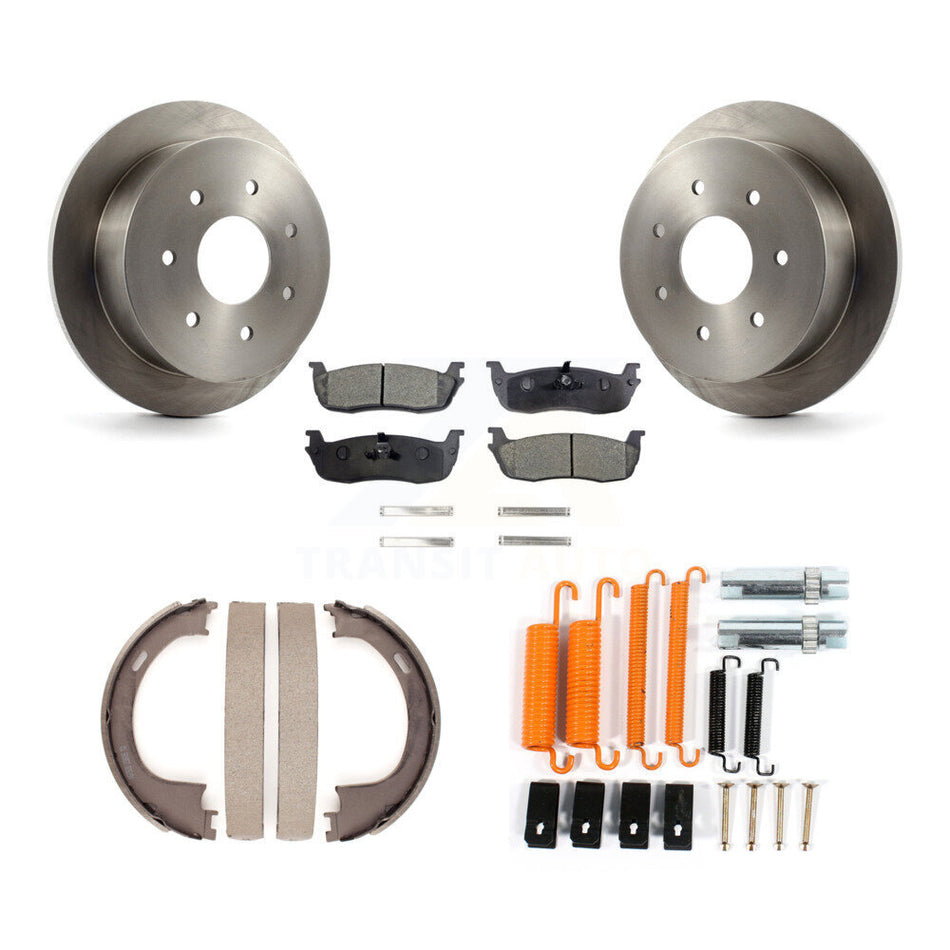 Rear Disc Rotors Semi-Metallic Pads Parking Brake Shoes And Hardware Kit For Ford F-250 K8F-105027