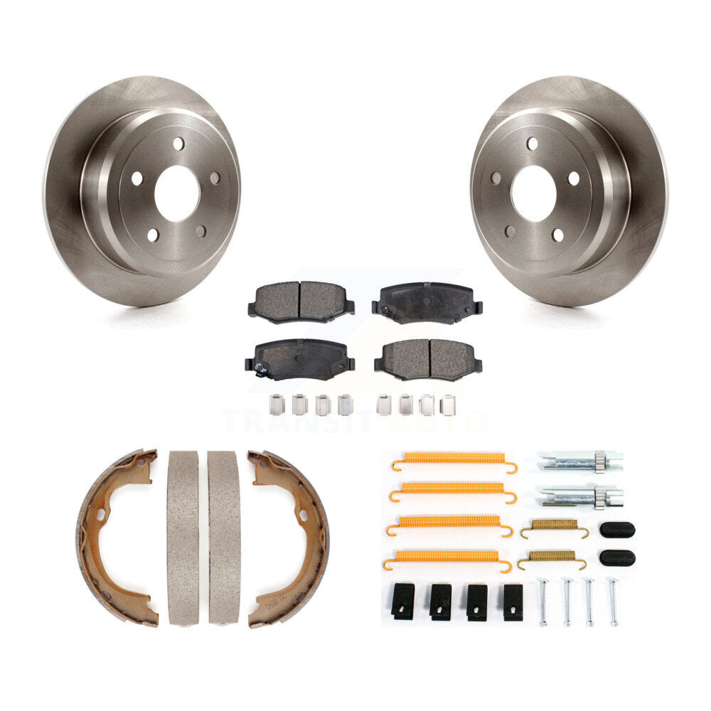Rear Disc Rotors Semi-Metallic Pads Parking Brake Shoes Hardware Kit For Jeep Wrangler JK K8F-105034