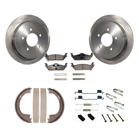 Rear Disc Rotors Semi-Metallic Pads Parking Brake Shoes And Hardware Kit For Ford F-150 K8F-105037