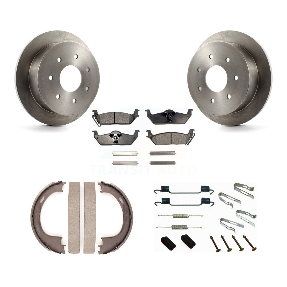 Rear Disc Rotors Semi-Metallic Pads Parking Brake Shoes And Hardware Kit For Ford F-150 K8F-105038