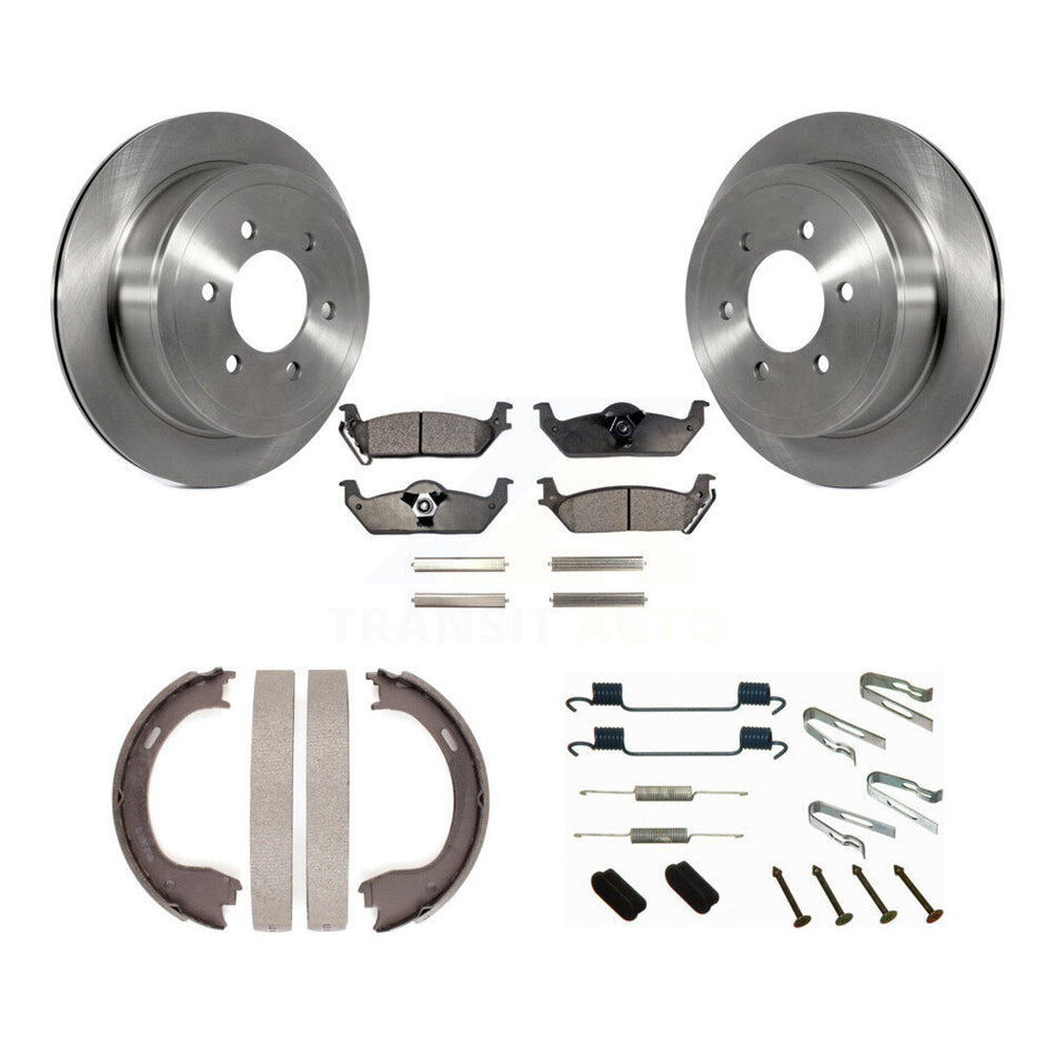 Rear Disc Rotors Semi-Metallic Pads Parking Brake Shoes And Hardware Kit For Ford F-150 K8F-105039