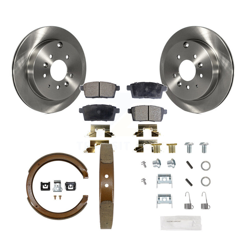 Rear Disc Rotors Semi-Metallic Pads Parking Shoes & Hardware Kit For Ford Edge Mazda CX-7 K8F-105048