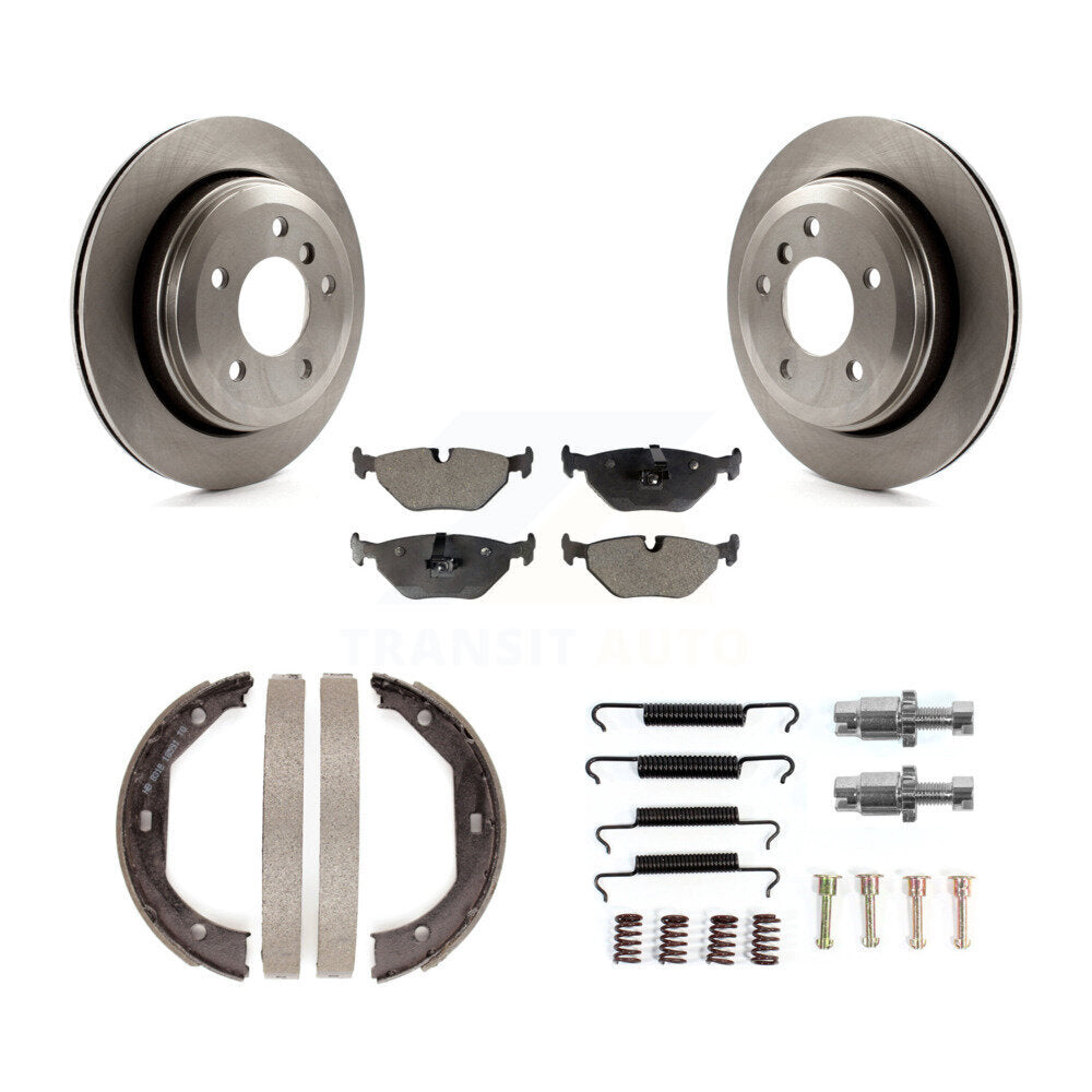 Rear Disc Rotors Semi-Metallic Pads Parking Shoes & Hardware Kit For 2001-2005 BMW 325xi K8F-105049