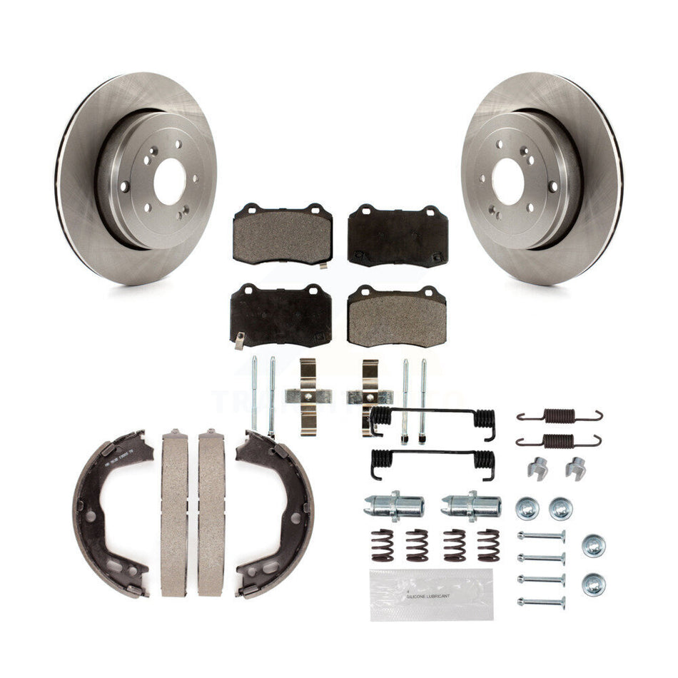 Rear Disc Rotors Semi-Metallic Pads Parking Shoes Hardware Kit For Hyundai Genesis Coupe K8F-105064