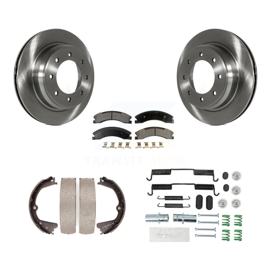 Rear Disc Rotors Semi-Metallic Pads Parking Shoes & Hardware Kit For Nissan NV2500 NV3500 K8F-105066