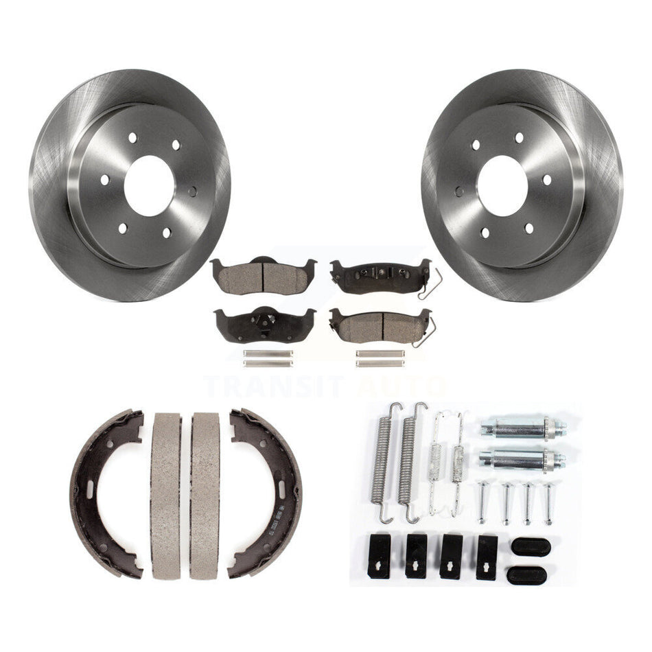 Rear Disc Rotors Semi-Metallic Pads Parking Shoes & Hardware Kit For Nissan TITAN Armada K8F-105069