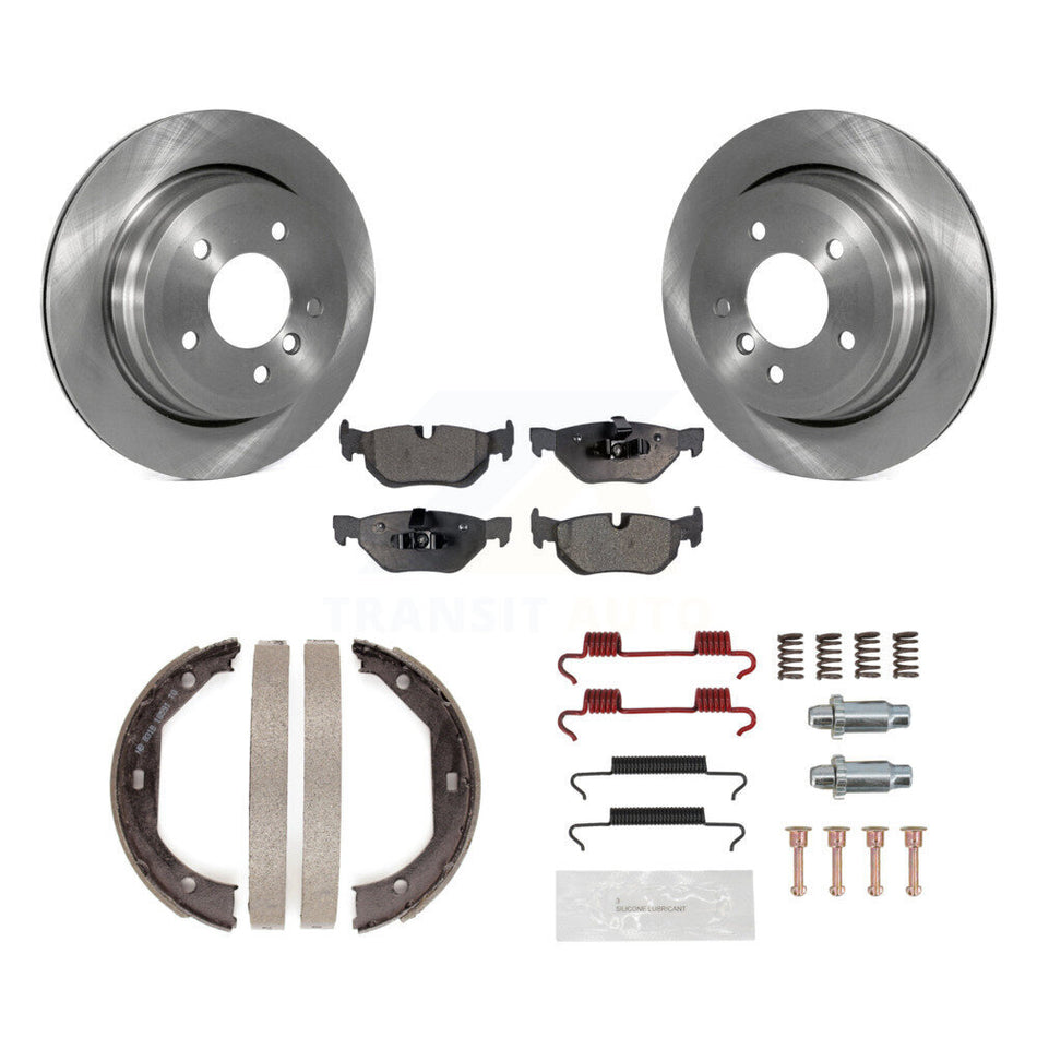 Rear Disc Rotors Semi-Metallic Pads Parking Brake Shoes Hardware Kit For BMW 328i xDrive K8F-105071