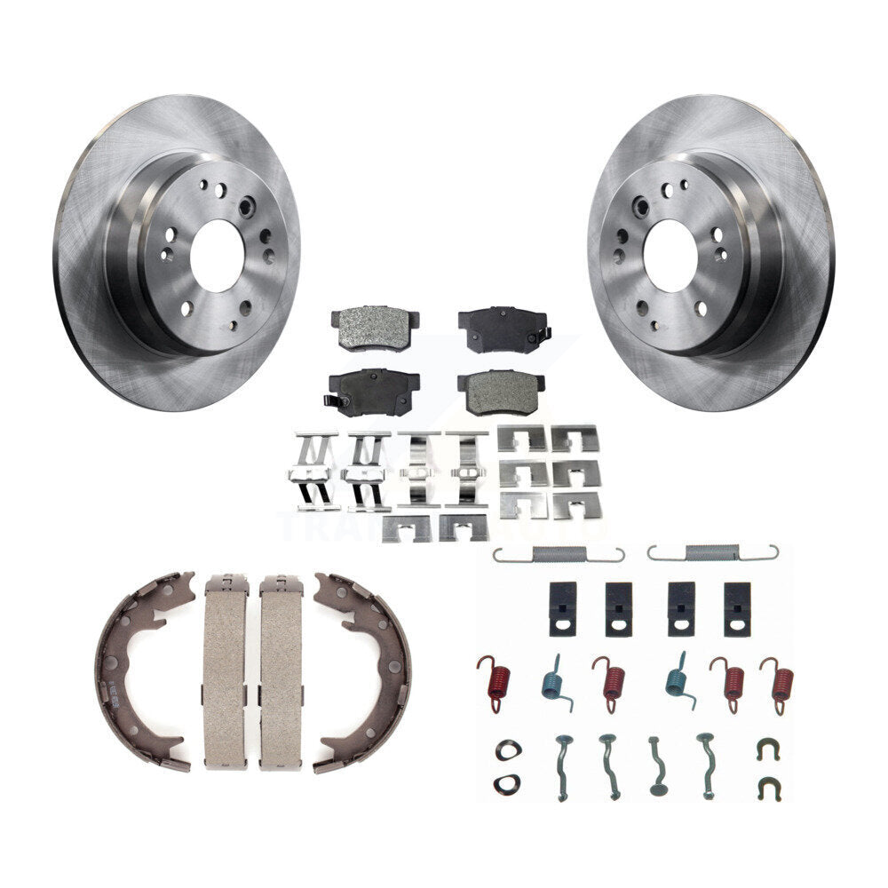 Rear Disc Rotors Semi-Metallic Pads Parking Shoes Hardware Kit For Acura TL Honda Element K8F-105085