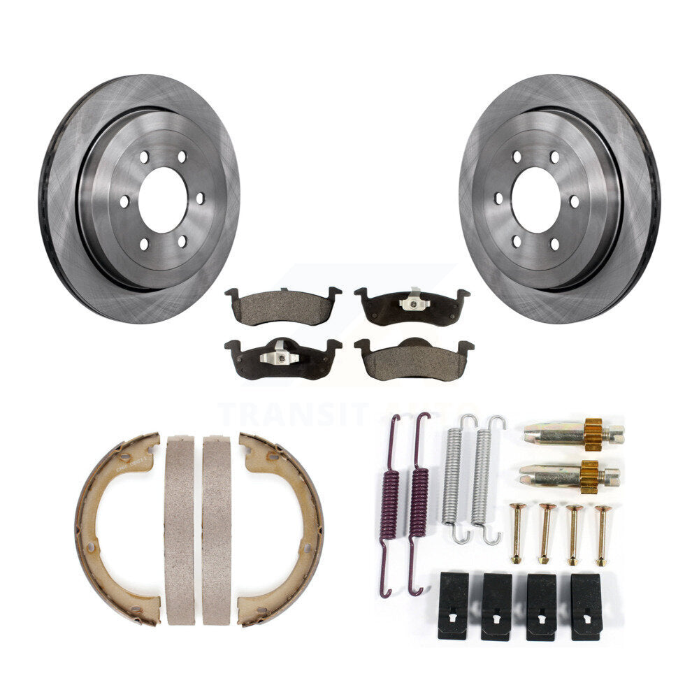 Rear Disc Rotors Semi-Metallic Pads Parking Brake Shoes Hardware Kit For Ford Expedition K8F-105095