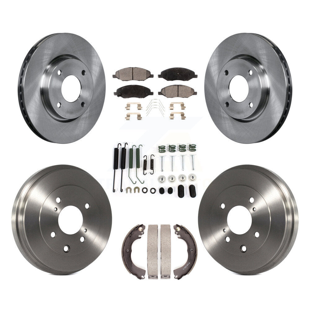 Front Rear Brake Rotor Semi-Metallic Pad Drum Kit (7Pc) For 2008 Nissan Versa 4-Wheel ABS K8F-105265