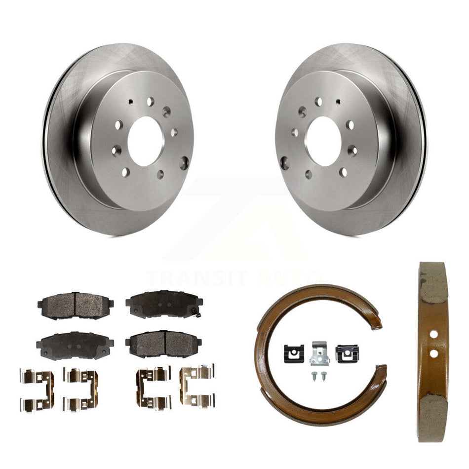 Rear Disc Rotors Semi-Metallic Pads And Parking Brake Shoes Kit For 2004-2006 Mazda MPV K8F-105299