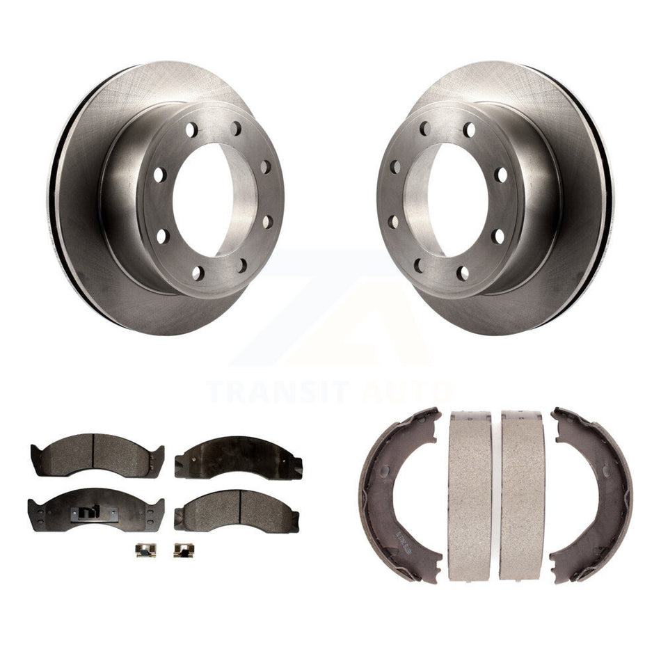 Rear Disc Rotors Semi-Metallic Pads Parking Shoes Kit For Ford E-450 Econoline Super Duty K8F-105318