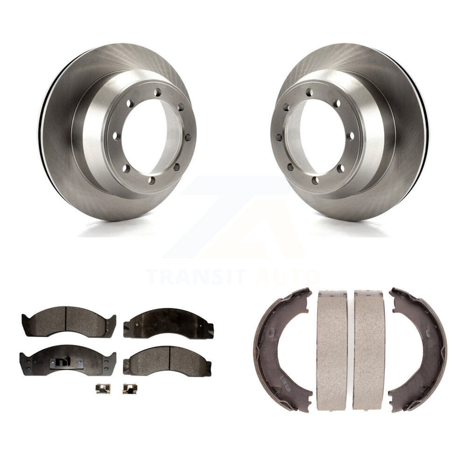 Rear Disc Rotors Semi-Metallic Pads Parking Shoes Kit For Ford E-450 Econoline Super Duty K8F-105320