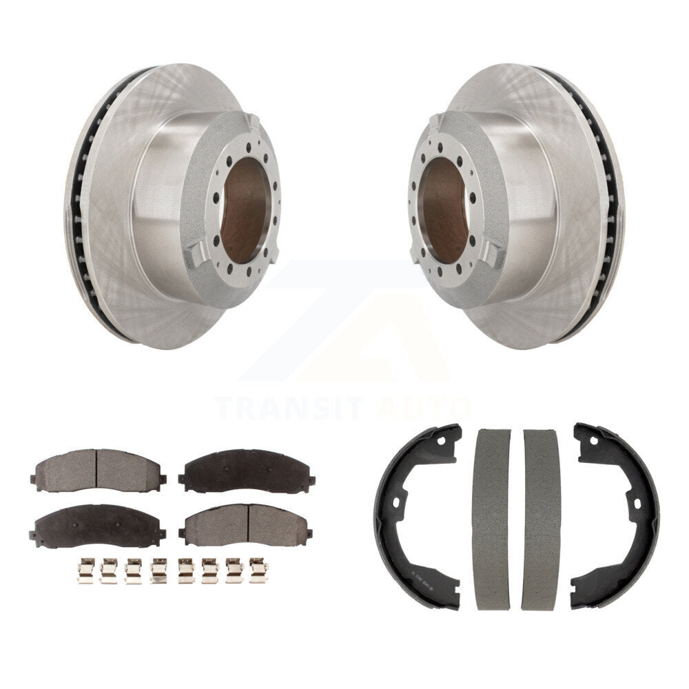 Rear Disc Rotors Semi-Metallic Pads And Parking Brake Shoes Kit For Ford F-350 Super Duty K8F-105326