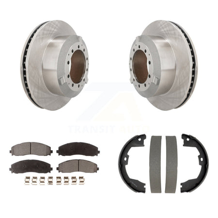 Rear Disc Rotors Semi-Metallic Pads And Parking Brake Shoes Kit For Ford F-350 Super Duty K8F-105326