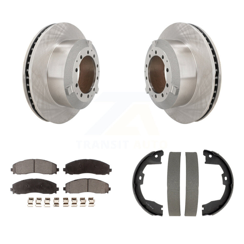 Rear Disc Rotors Semi-Metallic Pads And Parking Brake Shoes Kit For Ford F-350 Super Duty K8F-105326