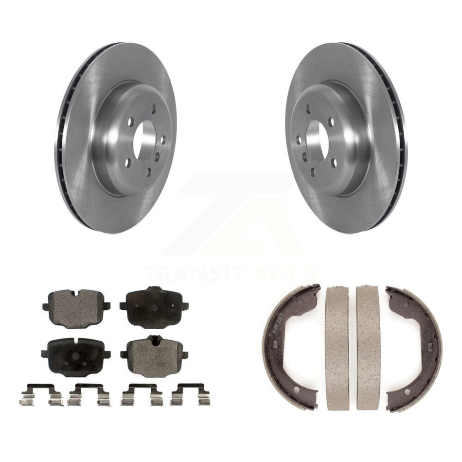 Rear Disc Rotors Semi-Metallic Pads And Parking Brake Shoes Kit For 2011 BMW 550i xDrive K8F-105329