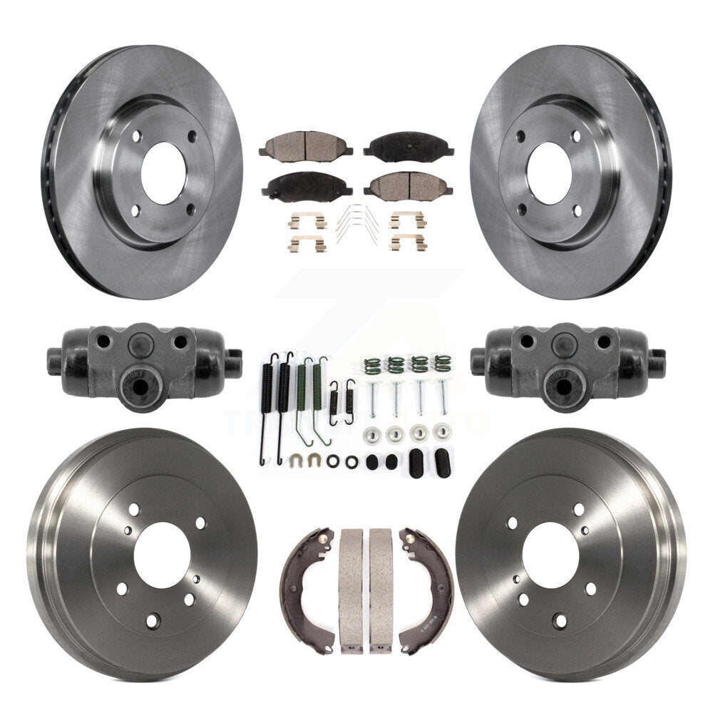 Front Rear Brake Rotor Semi-Metallic Pad Drum Kit (9Pc) For 2008 Nissan Versa 4-Wheel ABS K8F-105345