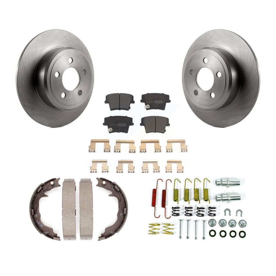 Rear Disc Rotors Semi-Metallic Pads Parking Brake Shoes & Hardware Kit For Dodge Avenger K8F-105350