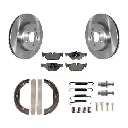 Rear Disc Rotors Semi-Metallic Pads Parking Brake Shoes Hardware Kit For BMW 328i xDrive K8F-105352
