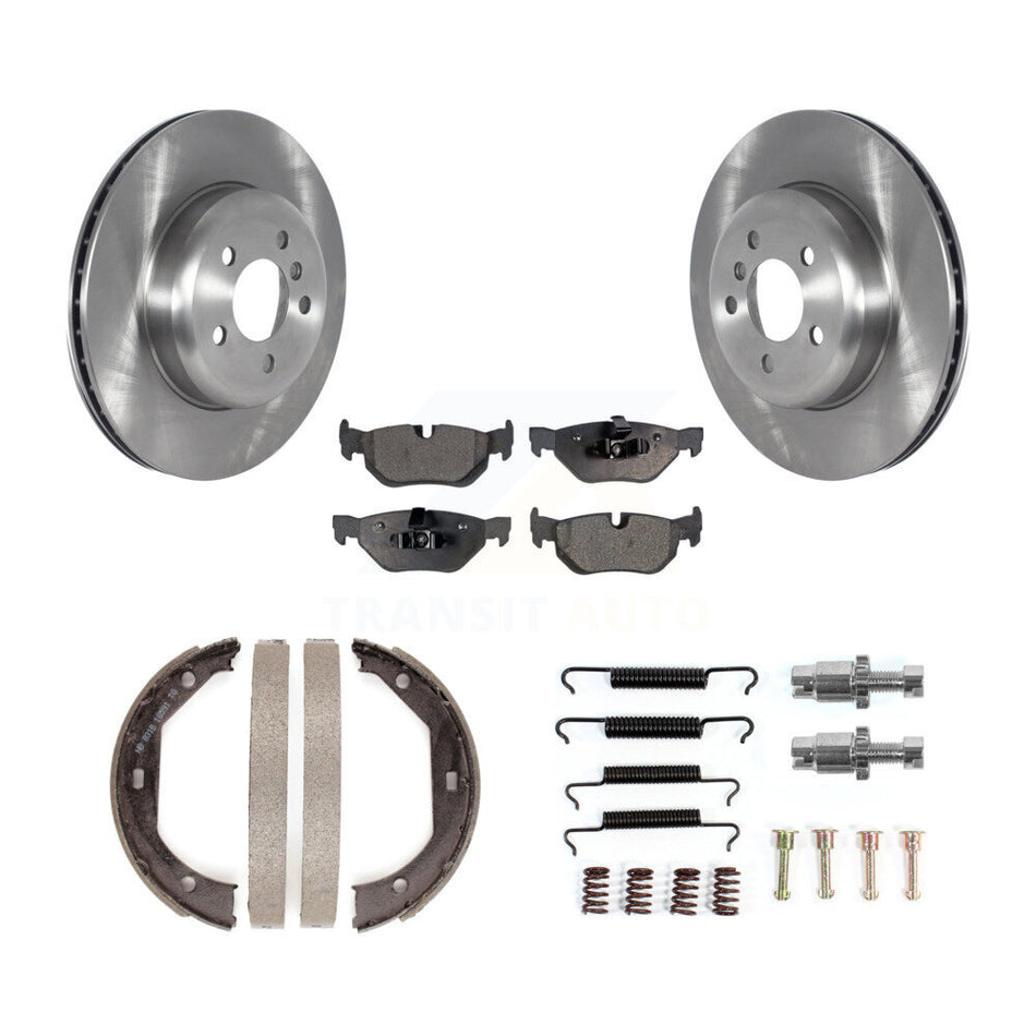 Rear Disc Rotors Semi-Metallic Pads Parking Brake Shoes Hardware Kit For BMW 328i xDrive K8F-105352