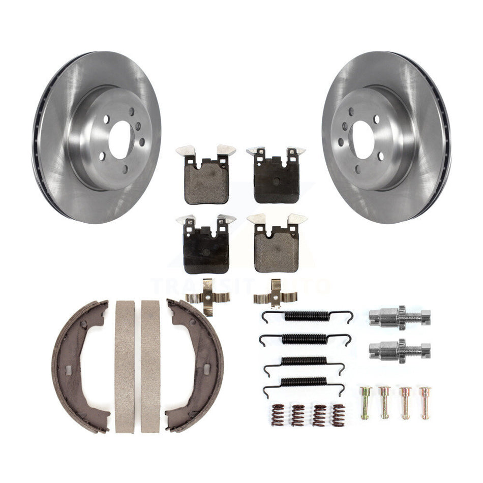 Rear Disc Rotors Semi-Metallic Pads Parking Brake Shoes Hardware Kit For BMW 428i xDrive K8F-105354